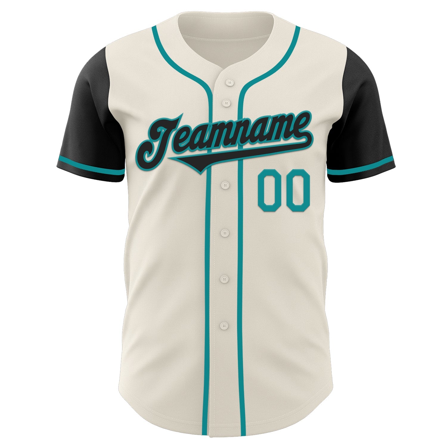 Custom Cream Black-Teal Authentic Two Tone Baseball Jersey view 2