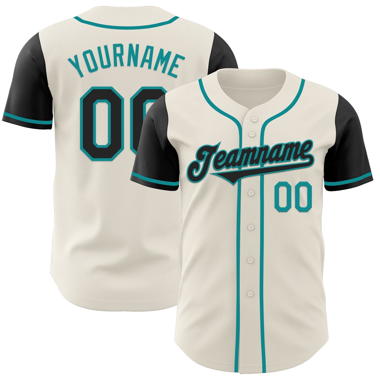 Custom Cream Black-Teal Authentic Two Tone Baseball Jersey - Main View