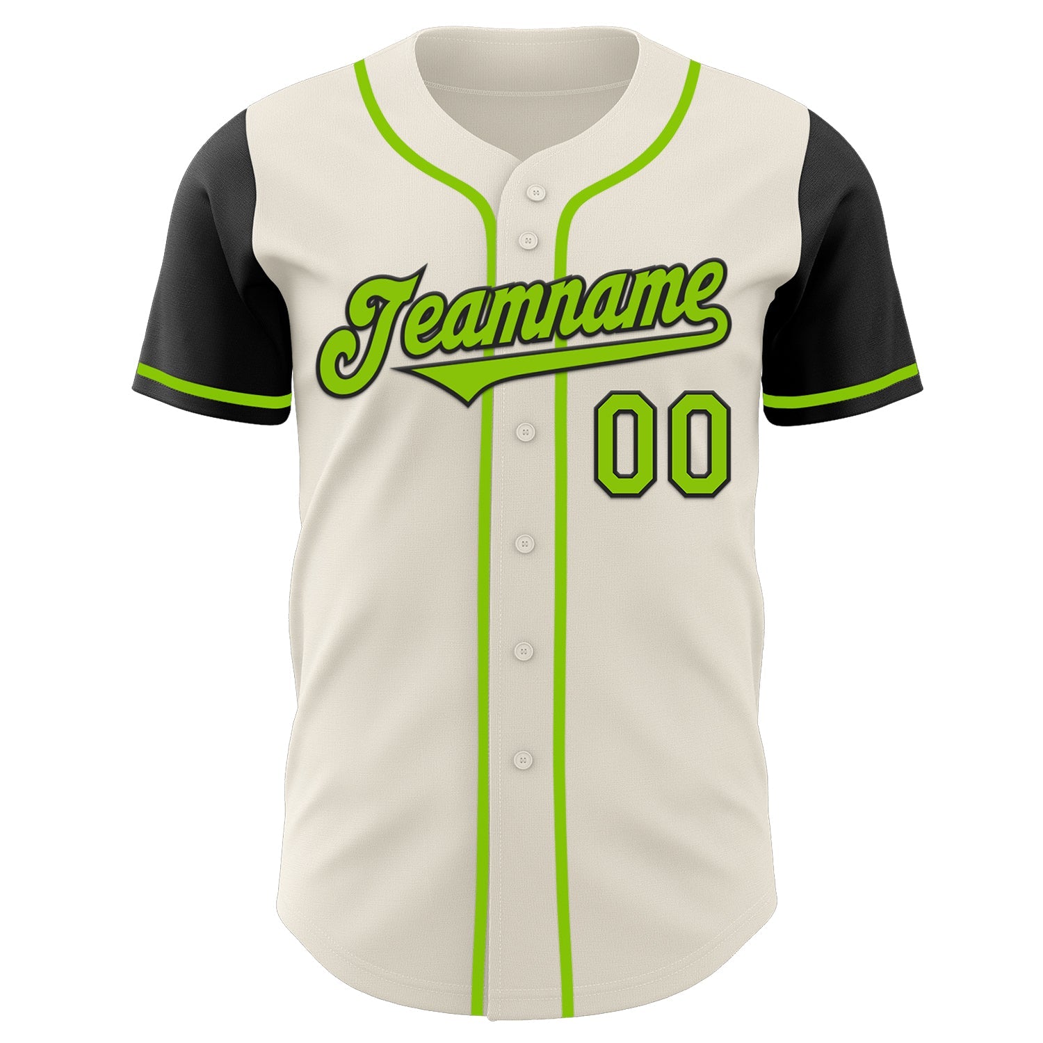 Custom Cream Neon Green-Black Authentic Two Tone Baseball Jersey view 2