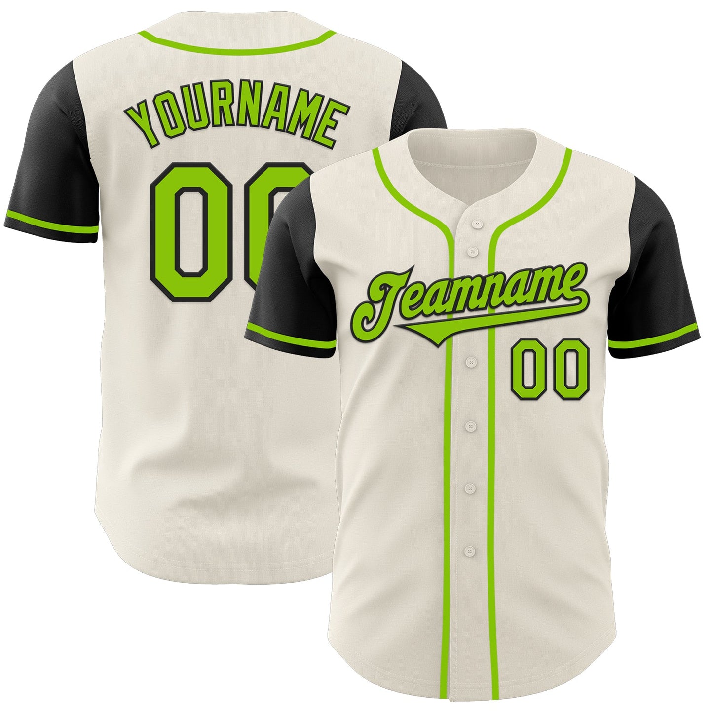 Custom Cream Neon Green-Black Authentic Two Tone Baseball Jersey - Main View