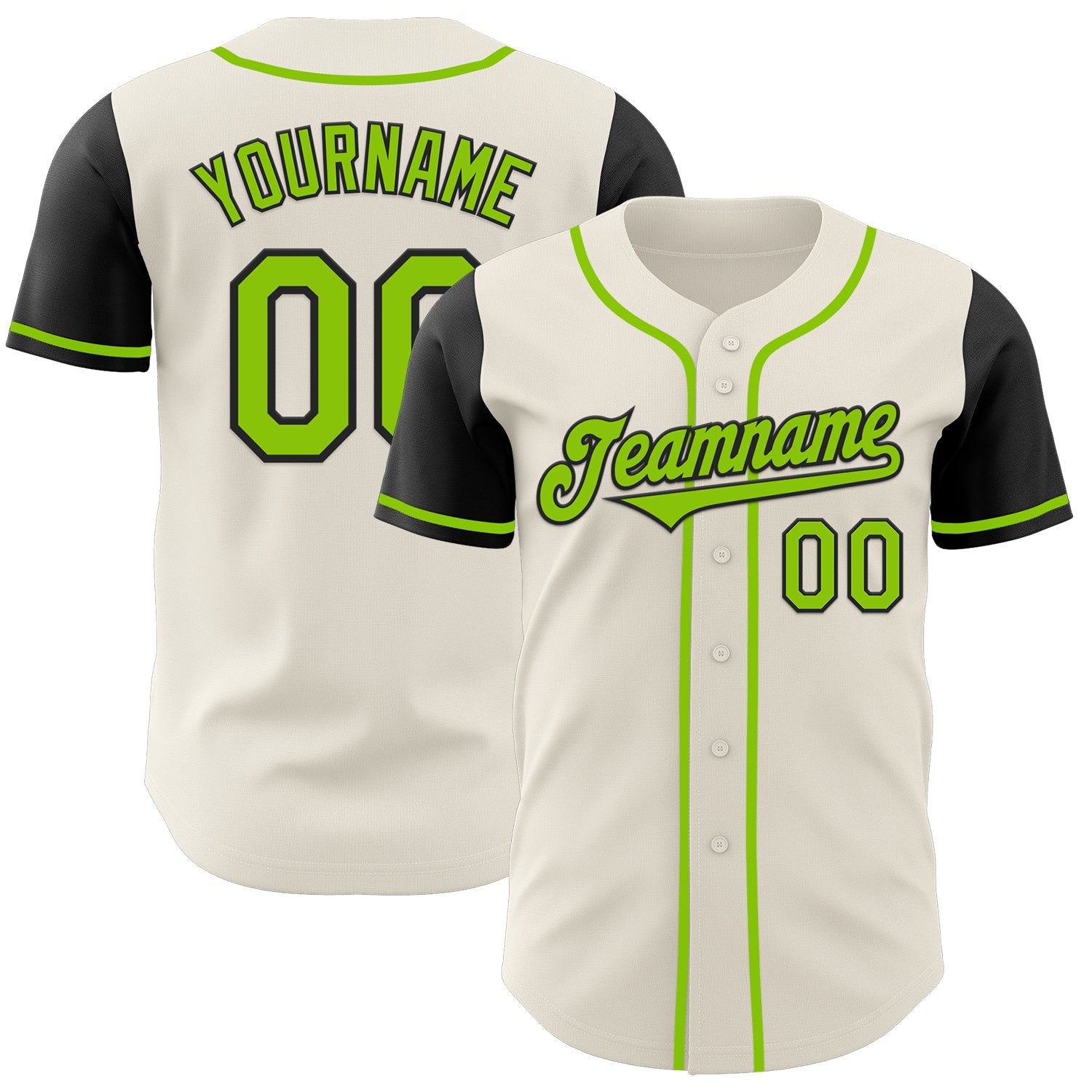 Custom Cream Neon Green-Black Authentic Two Tone Baseball Jersey - Main View