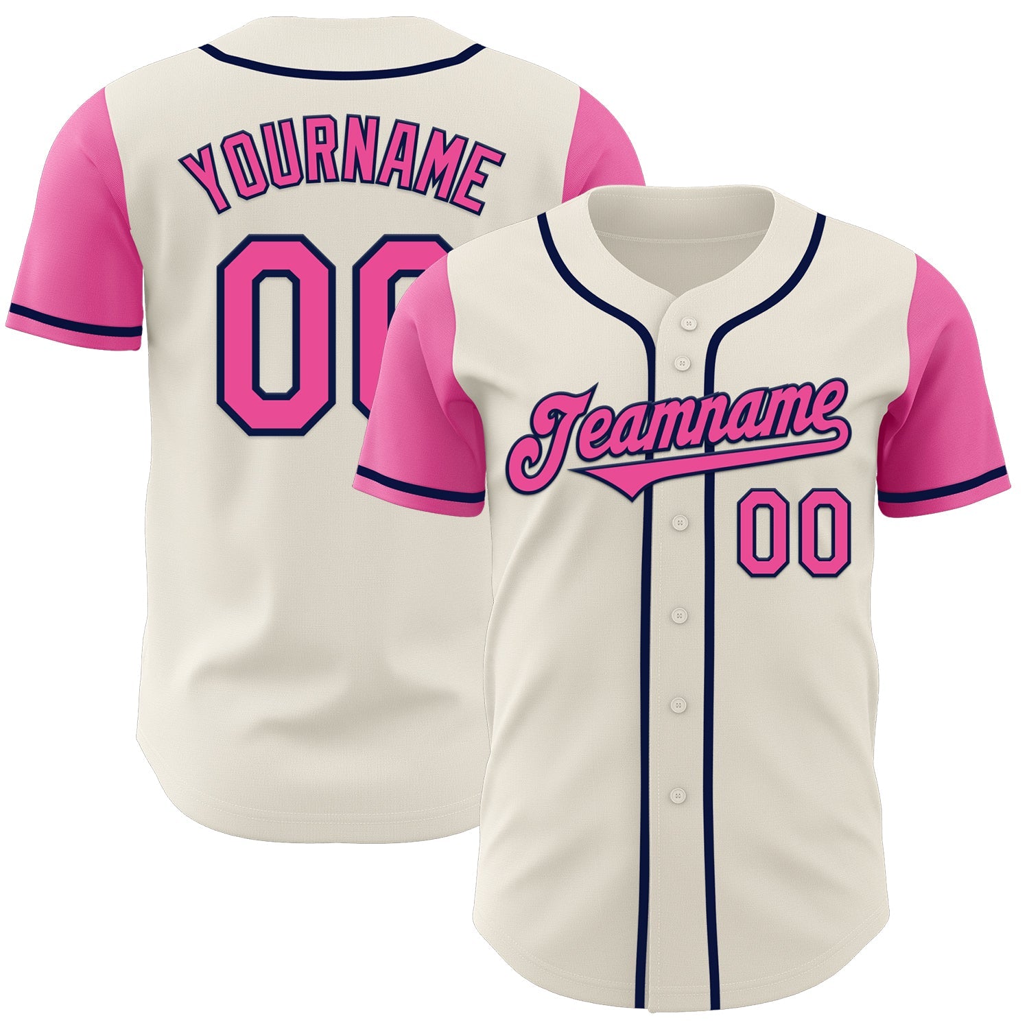 Custom Cream Pink-Navy Authentic Two Tone Baseball Jersey - Main View