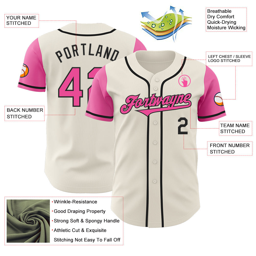 Custom Cream Pink-Black Authentic Two Tone Baseball Jersey view 3