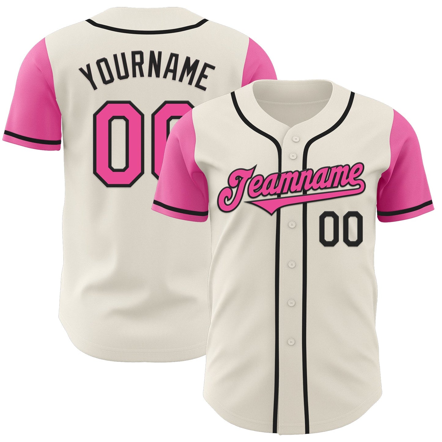 Custom Cream Pink-Black Authentic Two Tone Baseball Jersey - Main View