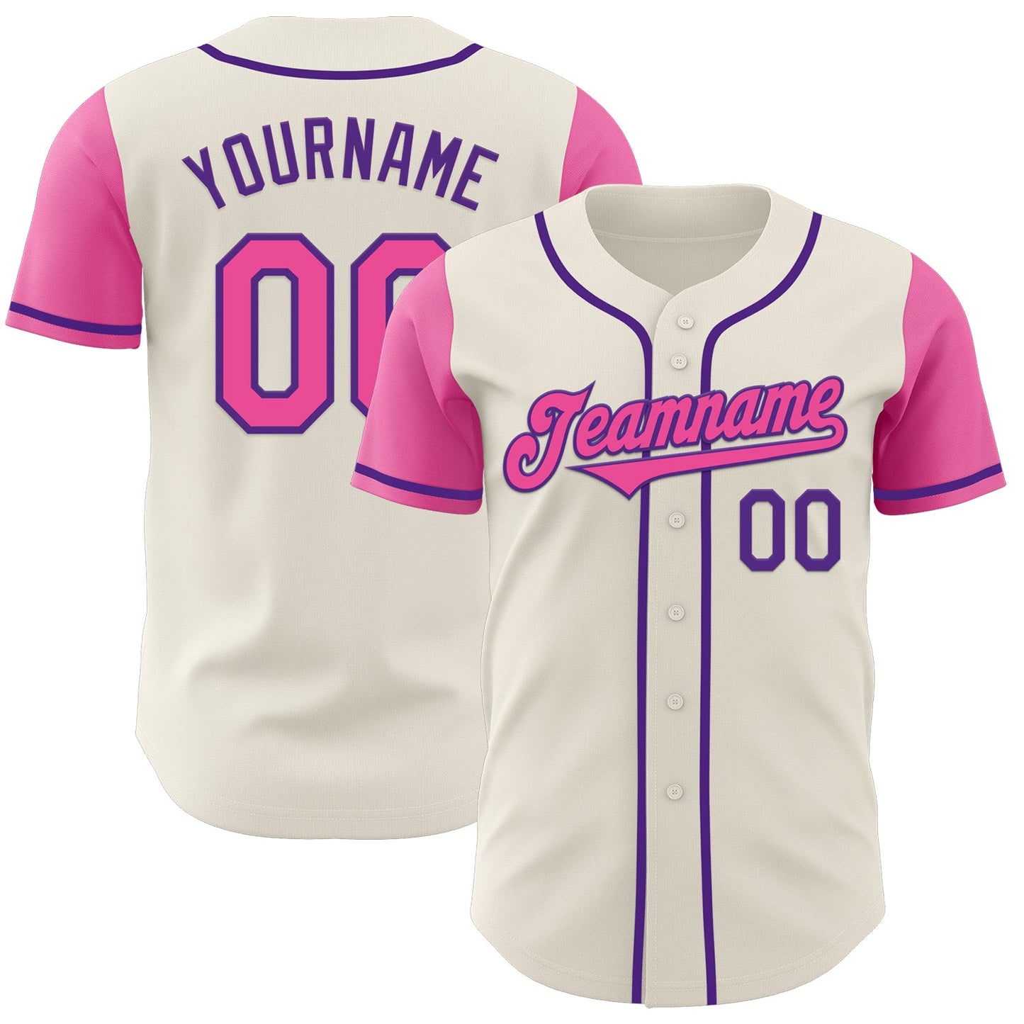 Custom Cream Pink-Purple Authentic Two Tone Baseball Jersey - Main View