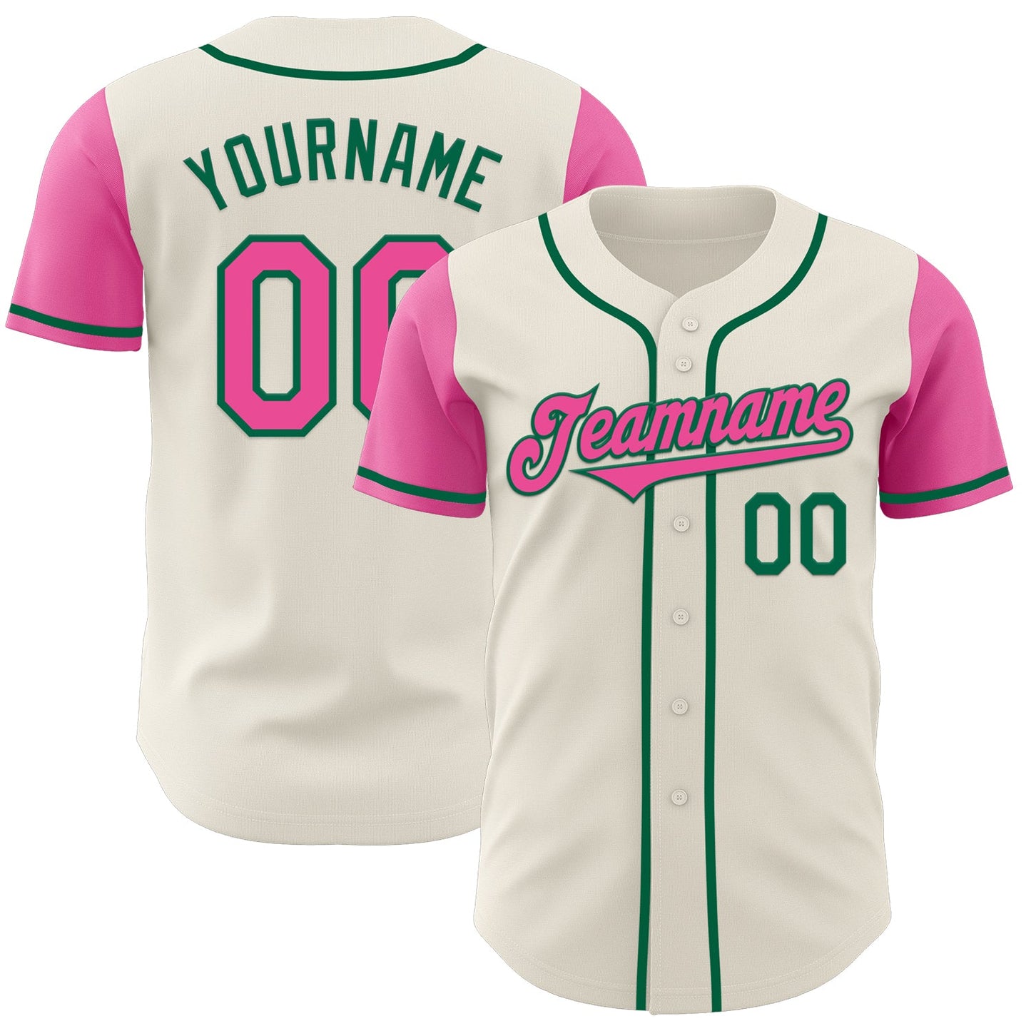 Custom Cream Pink-Kelly Green Authentic Two Tone Baseball Jersey - Main View