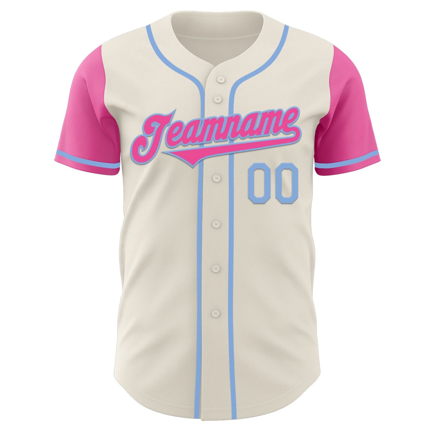 Custom Cream Pink-Light Blue Authentic Two Tone Baseball Jersey view 2