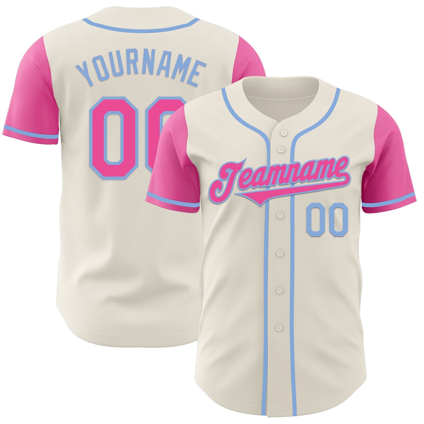 Custom Cream Pink-Light Blue Authentic Two Tone Baseball Jersey - Main View