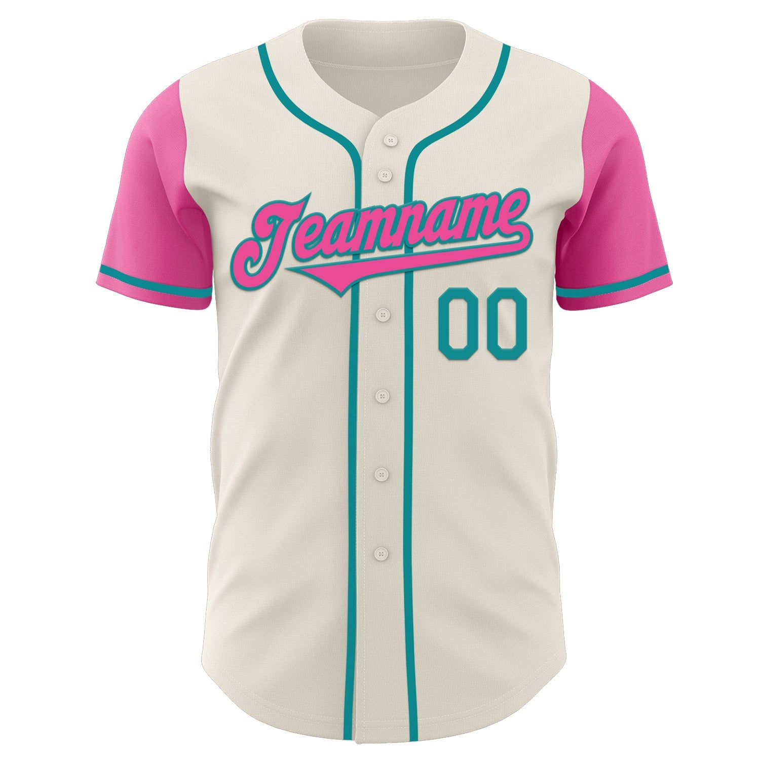Custom Cream Pink-Teal Authentic Two Tone Baseball Jersey view 2