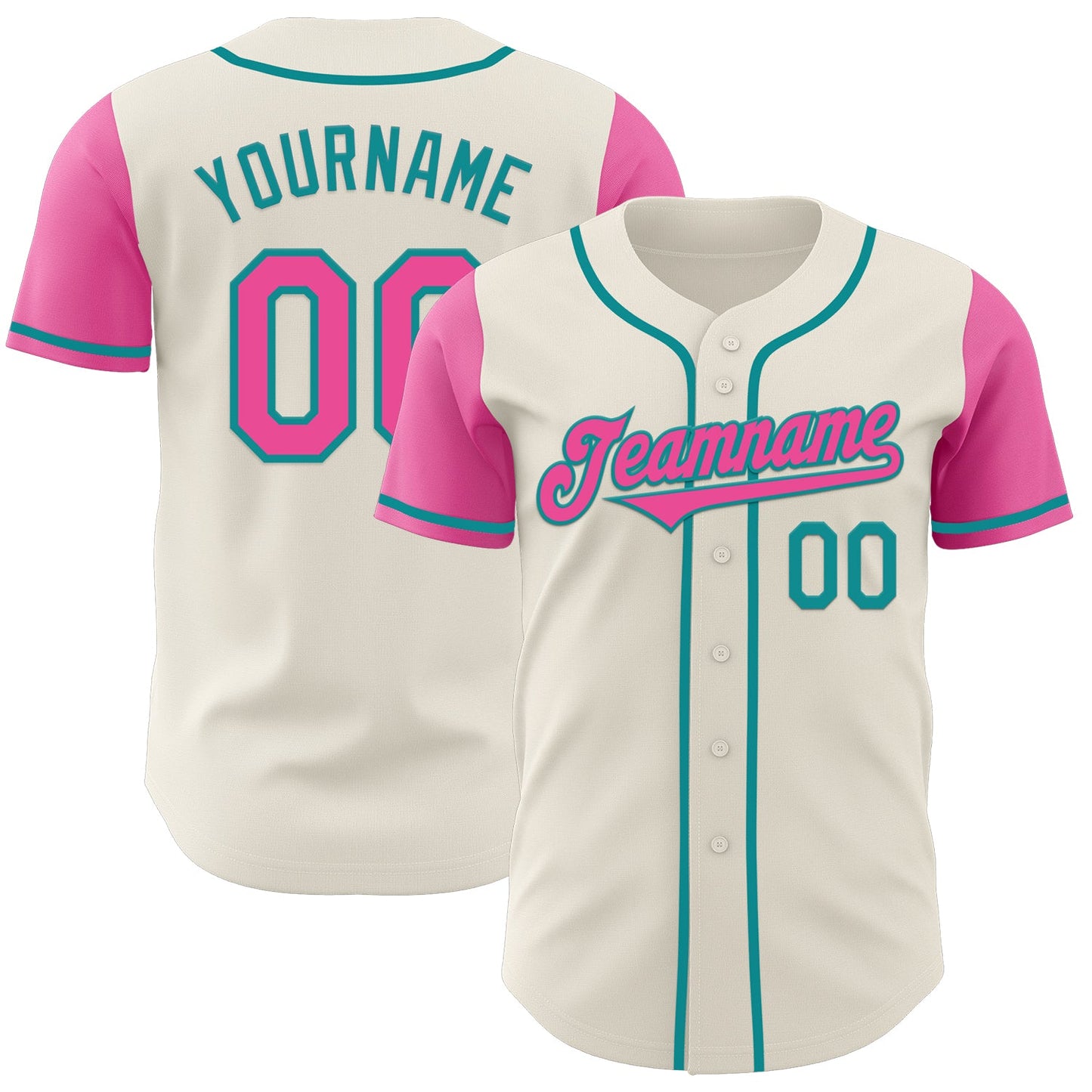 Custom Cream Pink-Teal Authentic Two Tone Baseball Jersey - Main View