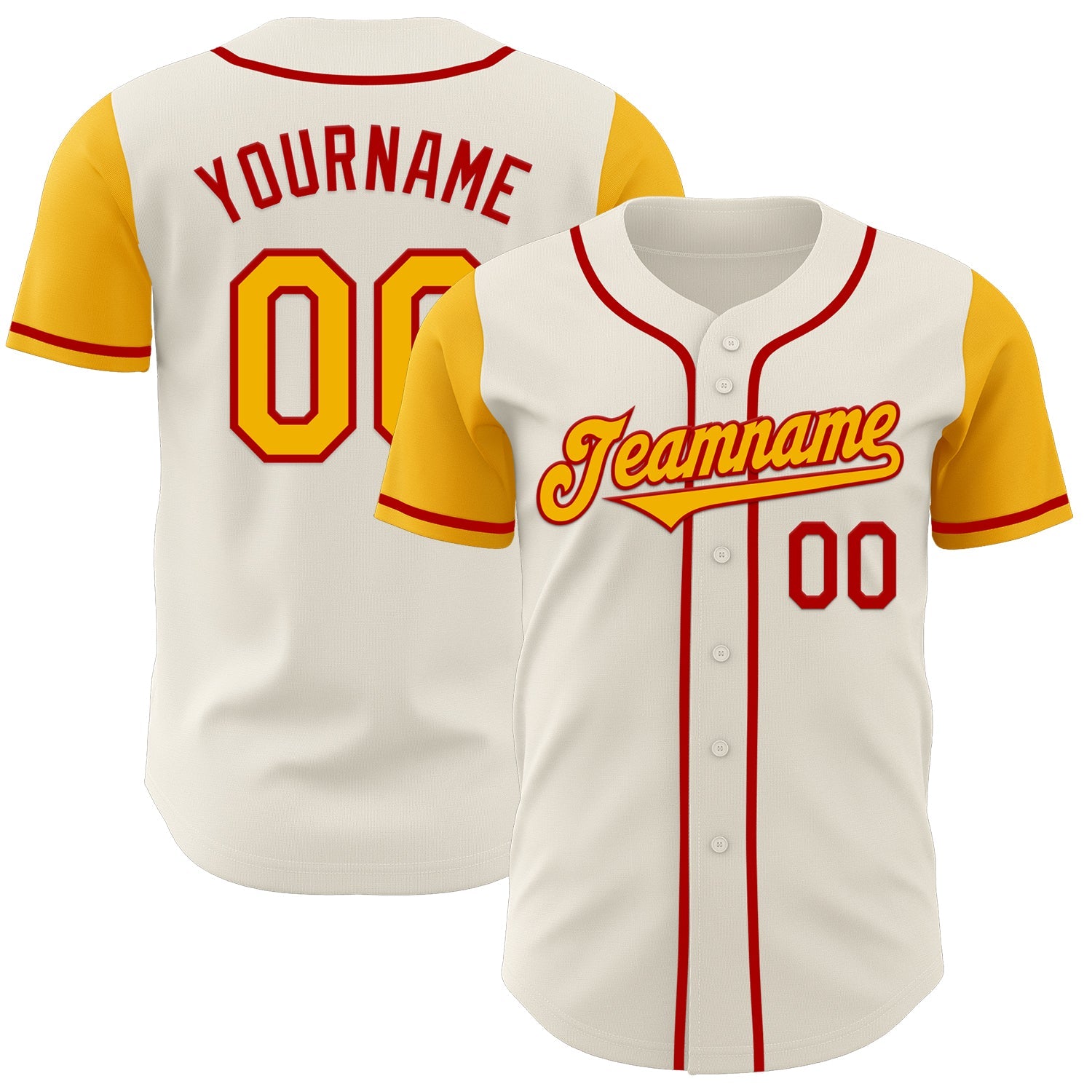 Custom Cream Gold-Red Authentic Two Tone Baseball Jersey - Main View