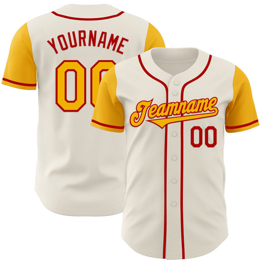 Custom Cream Gold-Red Authentic Two Tone Baseball Jersey - Main View