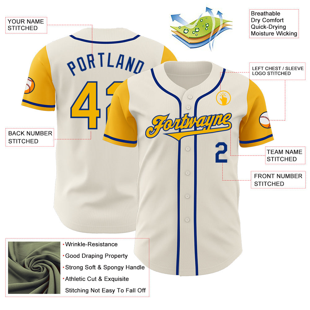 Custom Cream Gold-Royal Authentic Two Tone Baseball Jersey view 3