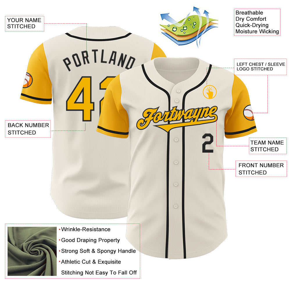 Custom Cream Gold-Black Authentic Two Tone Baseball Jersey view 3