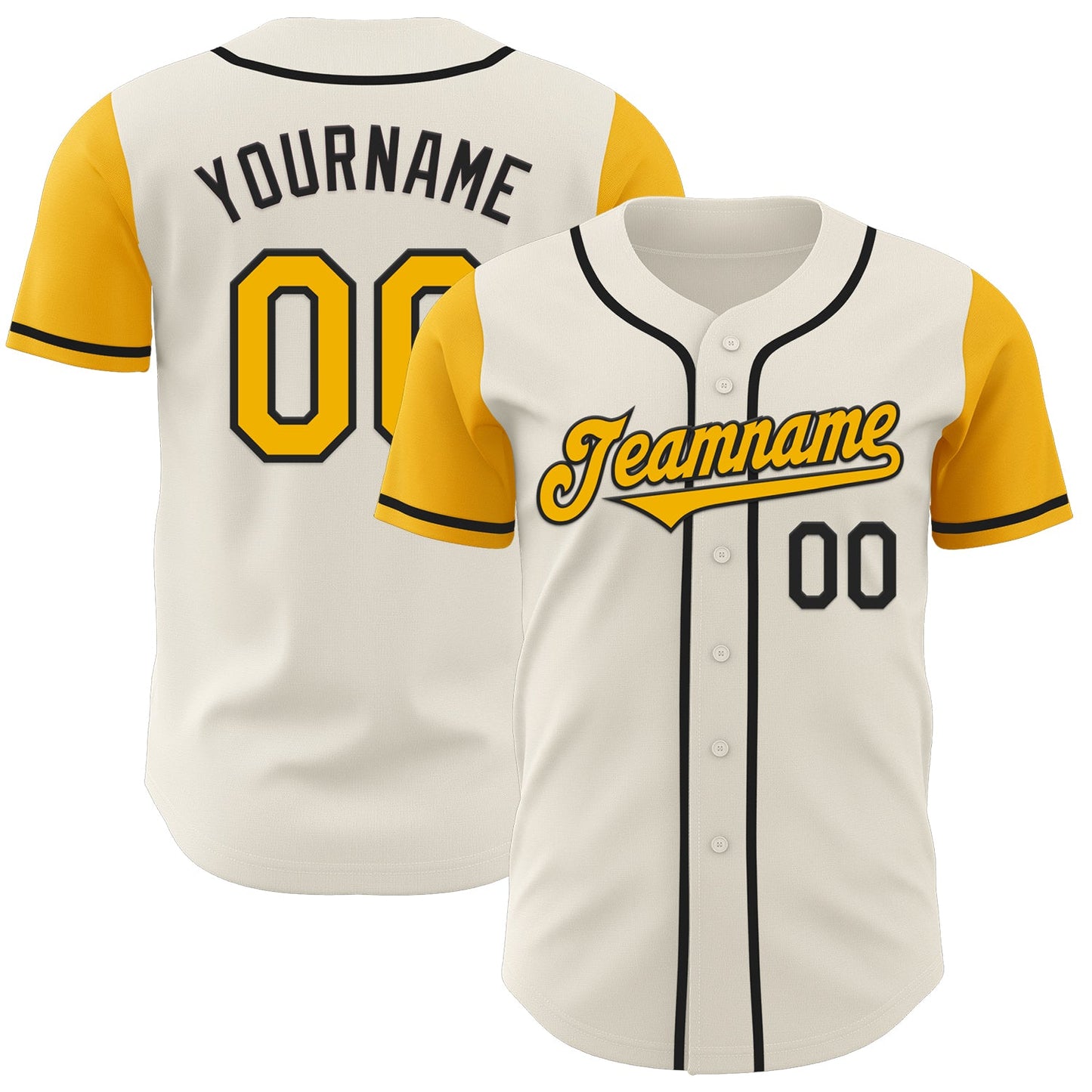 Custom Cream Gold-Black Authentic Two Tone Baseball Jersey - Main View