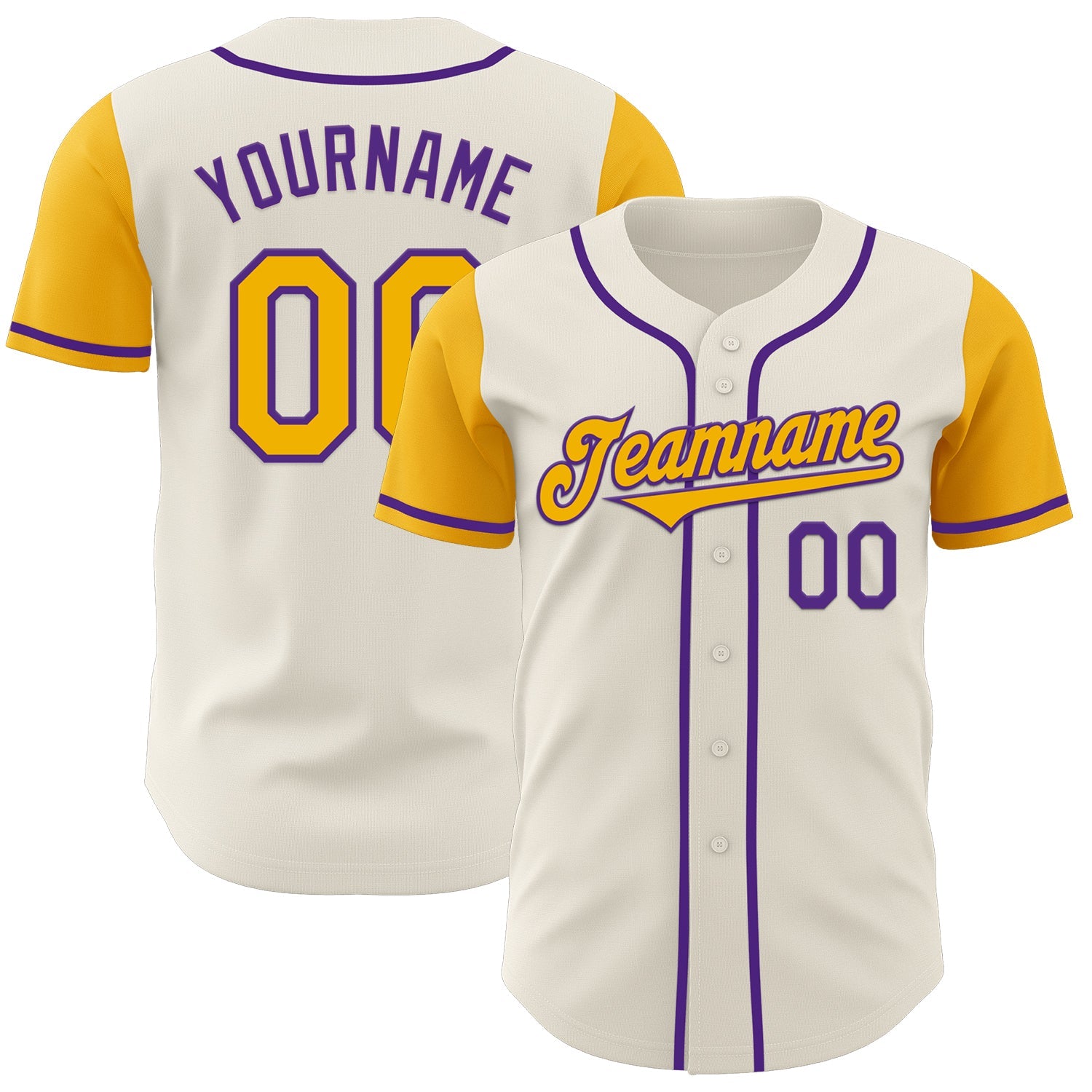 Custom Cream Gold-Purple Authentic Two Tone Baseball Jersey - Main View