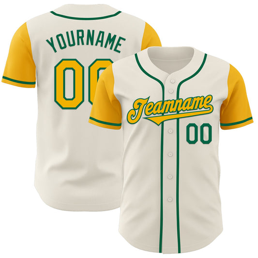 Custom Cream Gold-Kelly Green Authentic Two Tone Baseball Jersey - Main View