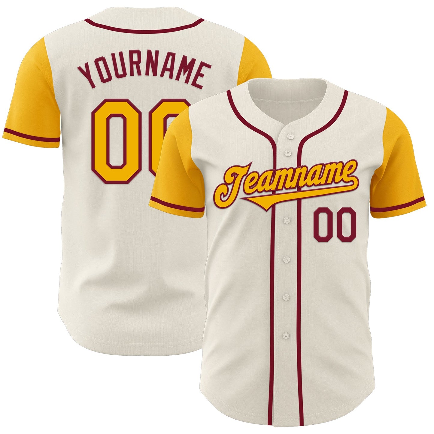 Custom Cream Gold-Crimson Authentic Two Tone Baseball Jersey - Main View