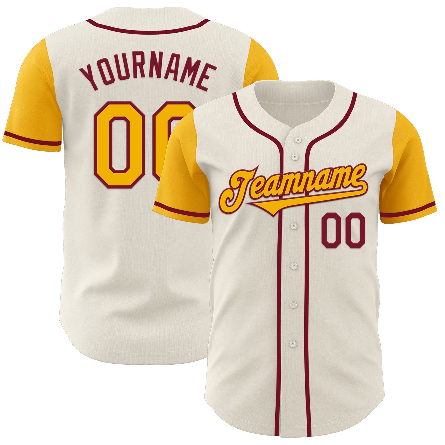 Custom Cream Gold-Crimson Authentic Two Tone Baseball Jersey - Main View