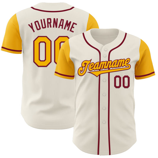 Custom Cream Gold-Crimson Authentic Two Tone Baseball Jersey - Main View