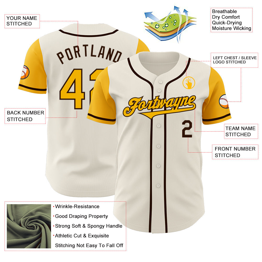 Custom Cream Gold-Brown Authentic Two Tone Baseball Jersey view 3