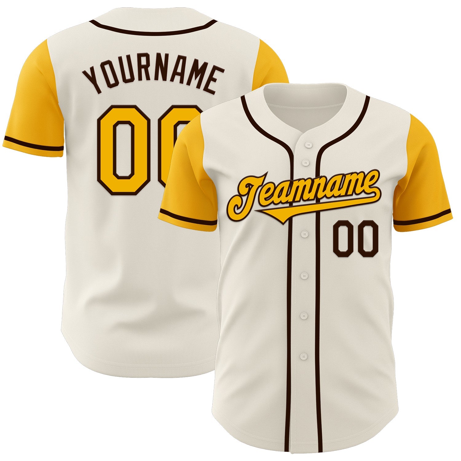 Custom Cream Gold-Brown Authentic Two Tone Baseball Jersey - Main View
