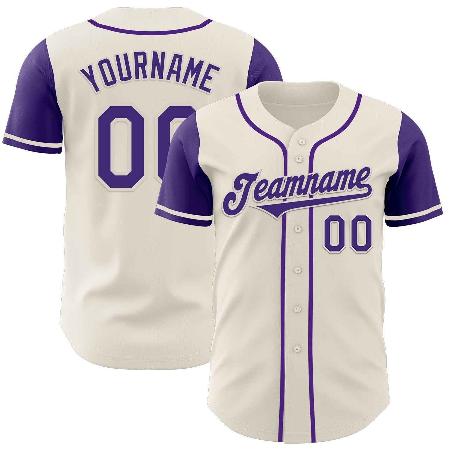 Custom Cream Purple Authentic Two Tone Baseball Jersey - Main View