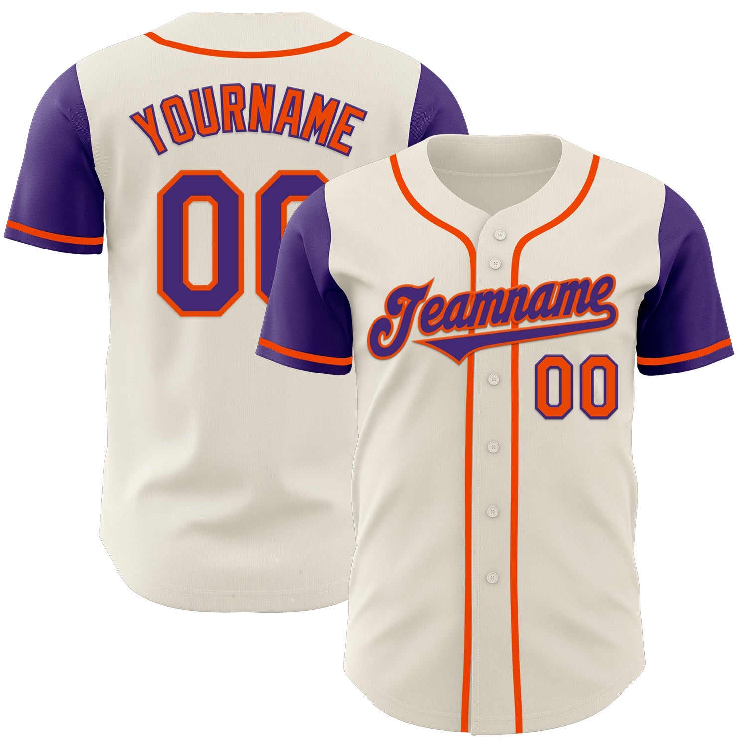 Custom Cream Purple-Orange Authentic Two Tone Baseball Jersey - Main View