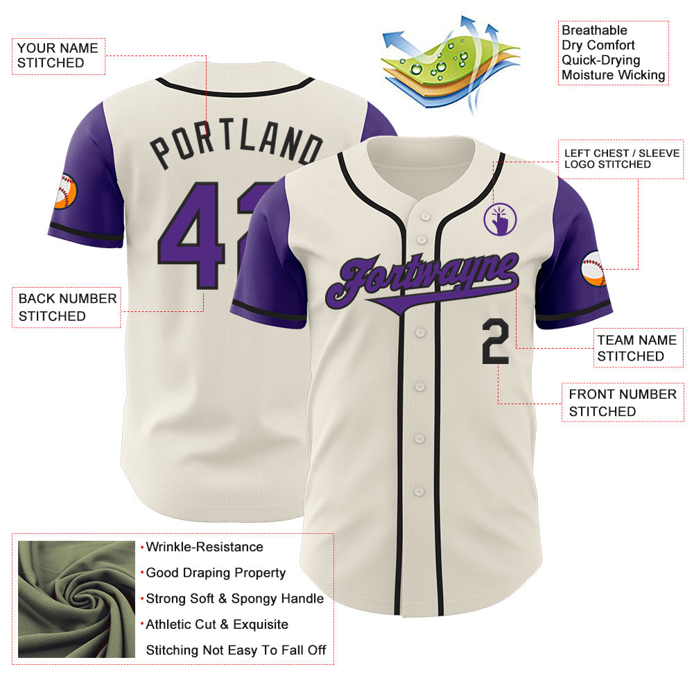 Custom Cream Purple-Black Authentic Two Tone Baseball Jersey view 3