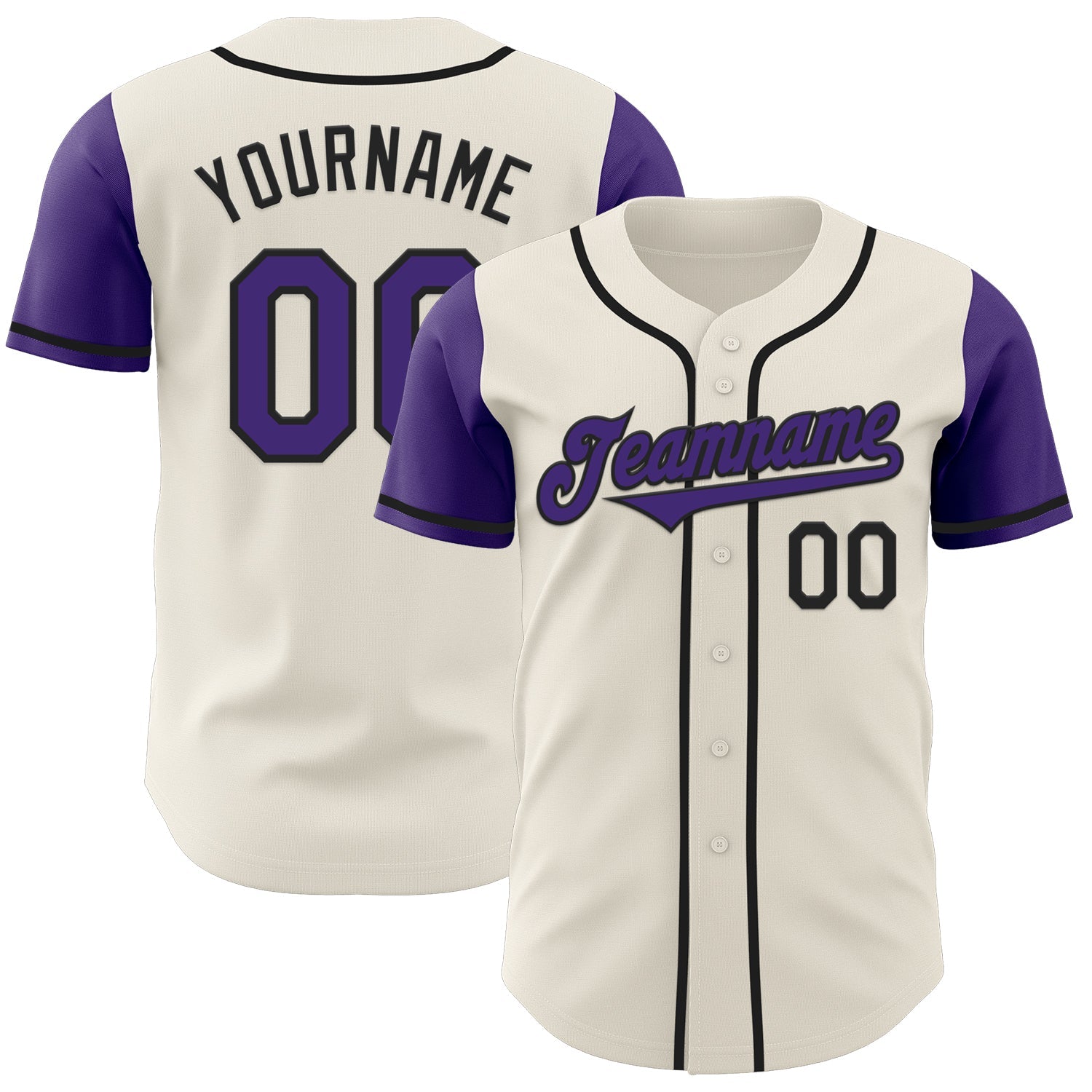 Custom Cream Purple-Black Authentic Two Tone Baseball Jersey - Main View