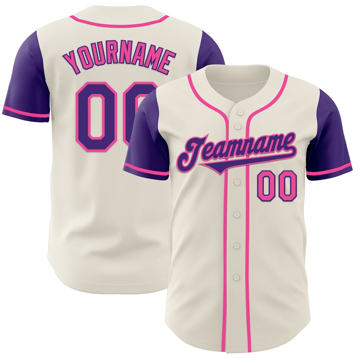Custom Cream Purple-Pink Authentic Two Tone Baseball Jersey - Main View