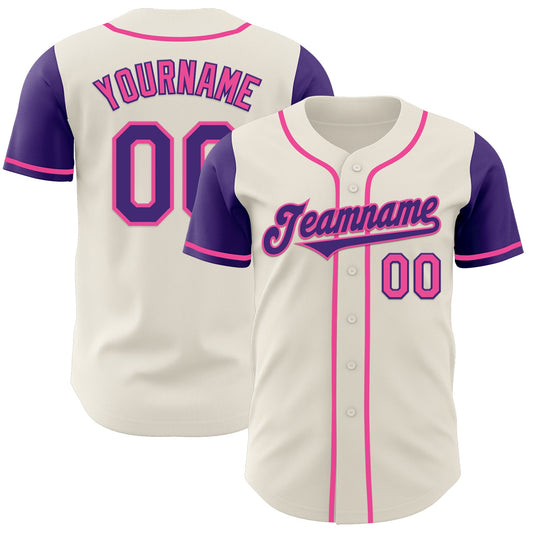Custom Cream Purple-Pink Authentic Two Tone Baseball Jersey - Main View