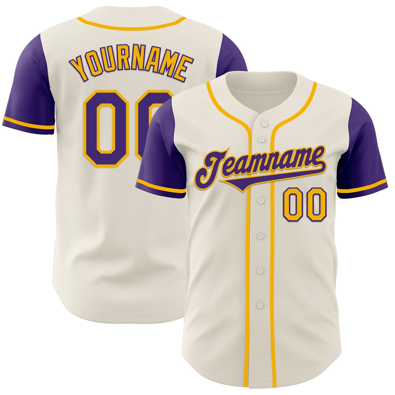 Custom Cream Purple-Gold Authentic Two Tone Baseball Jersey - Main View