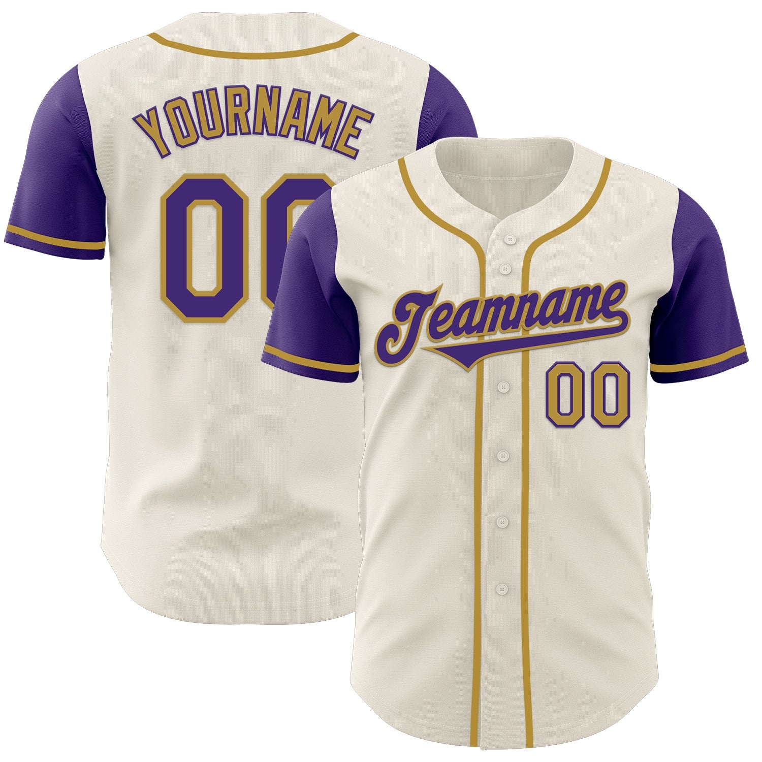 Custom Cream Purple-Old Gold Authentic Two Tone Baseball Jersey - Main View