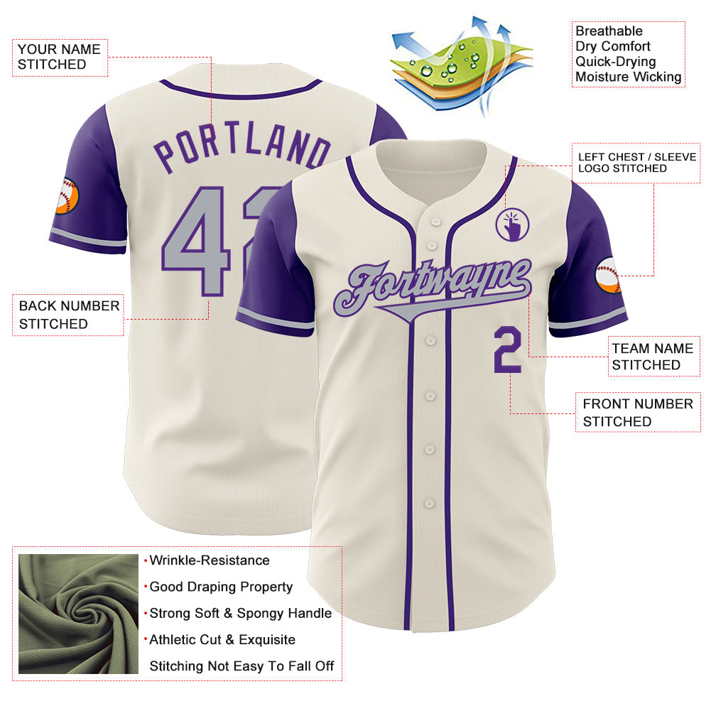 Custom Cream Gray-Purple Authentic Two Tone Baseball Jersey view 3
