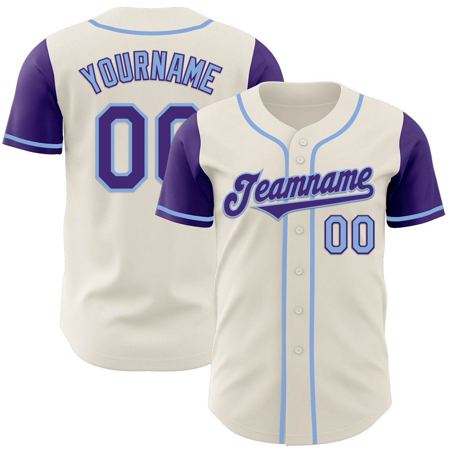 Custom Cream Purple-Light Blue Authentic Two Tone Baseball Jersey - Main View