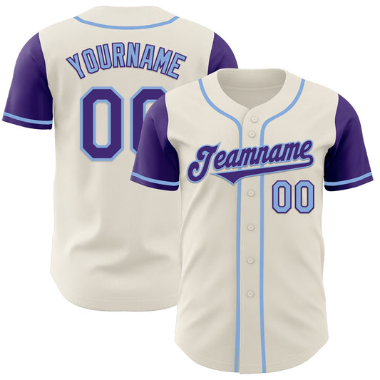 Custom Cream Purple-Light Blue Authentic Two Tone Baseball Jersey - Main View