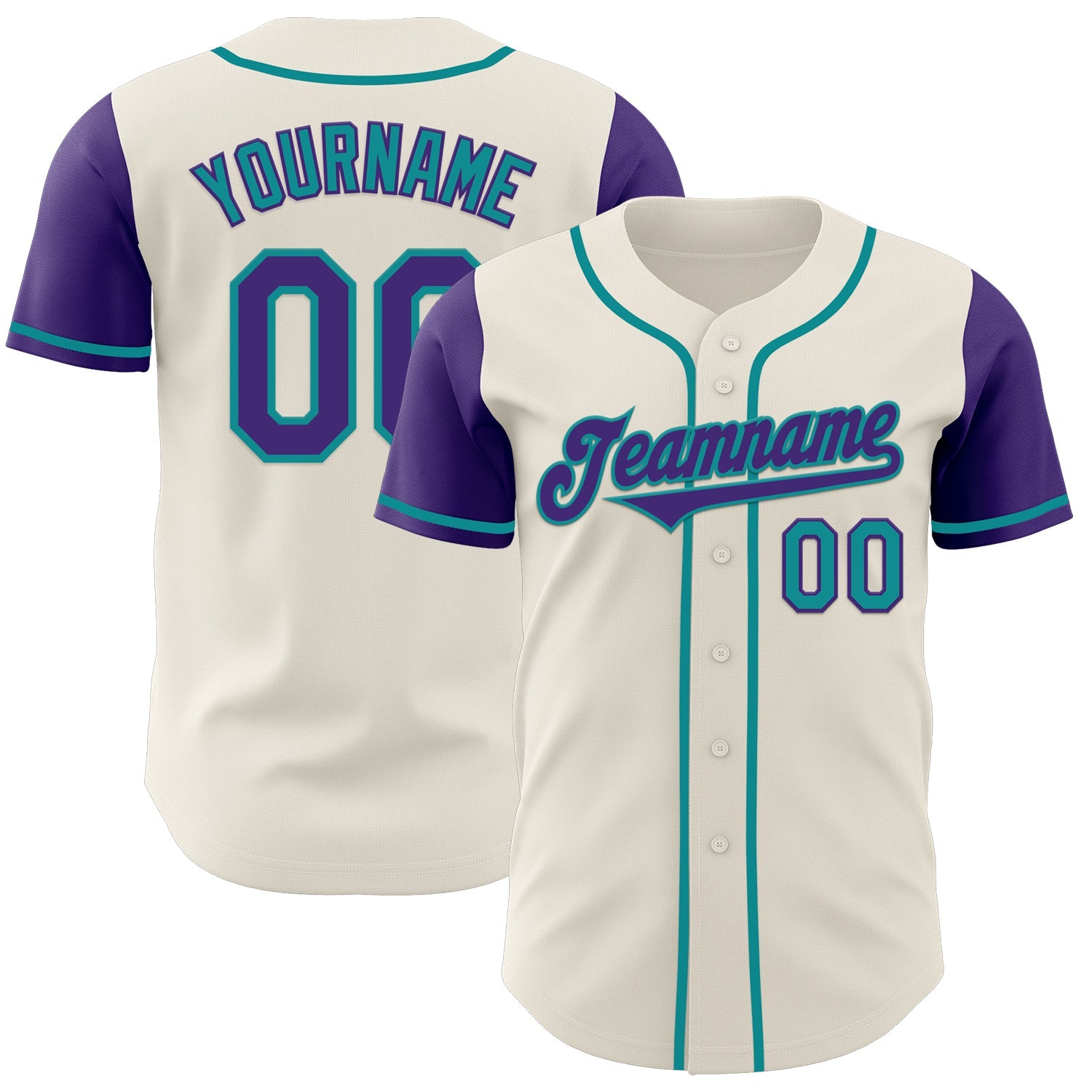 Custom Cream Purple-Teal Authentic Two Tone Baseball Jersey - Main View