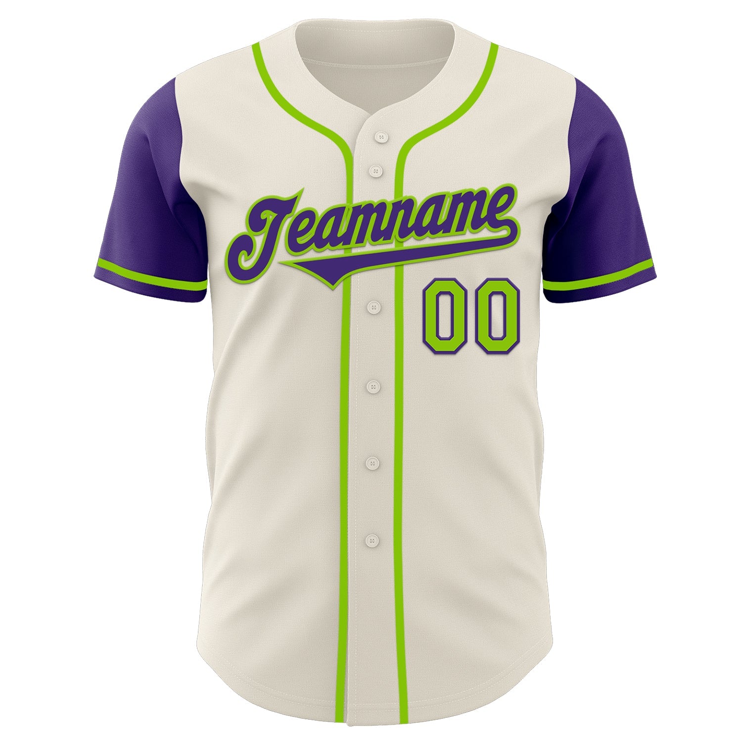 Custom Cream Purple-Neon Green Authentic Two Tone Baseball Jersey view 2