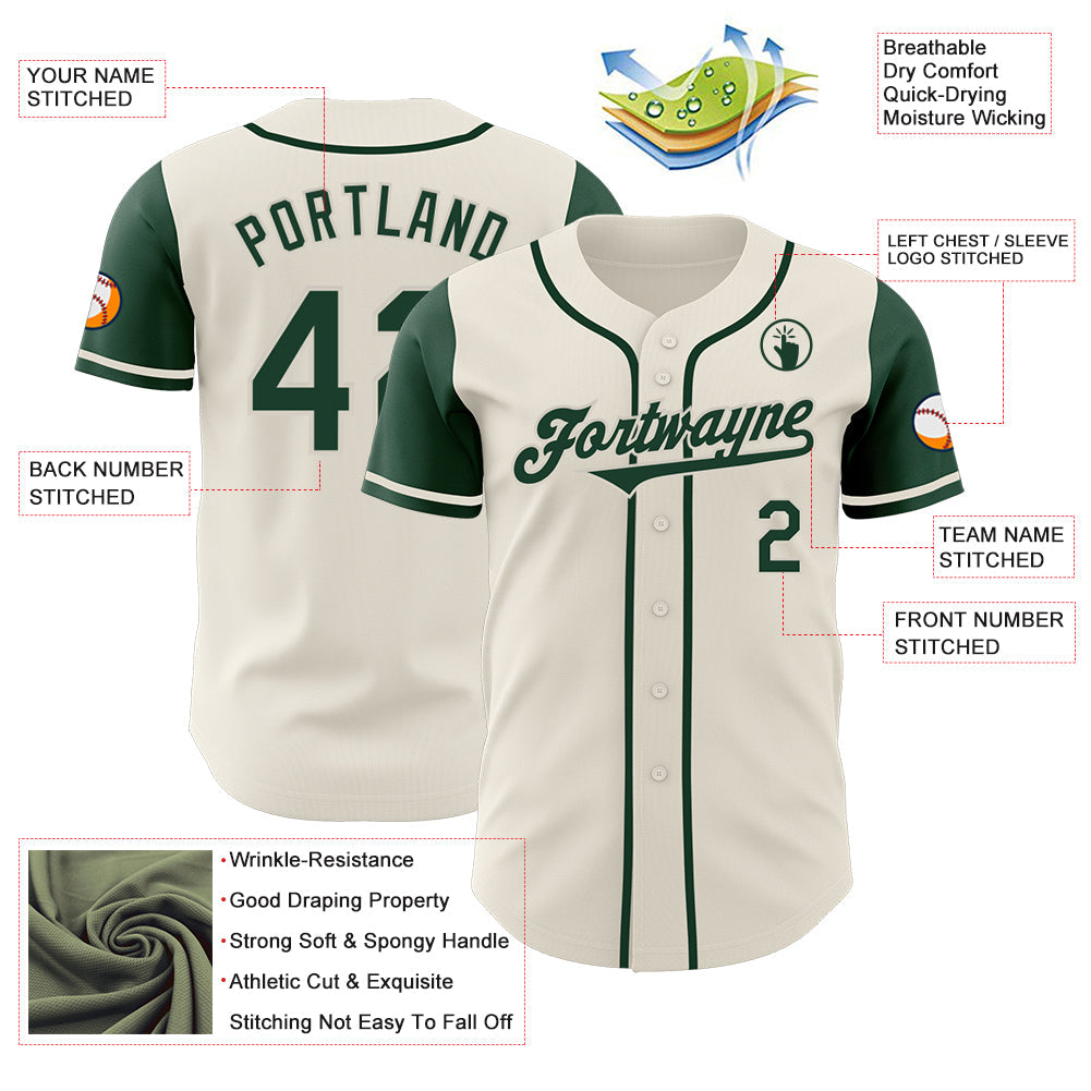 Custom Cream Green Authentic Two Tone Baseball Jersey view 3