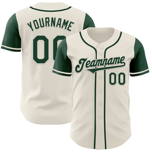 Custom Cream Green Authentic Two Tone Baseball Jersey - Main View