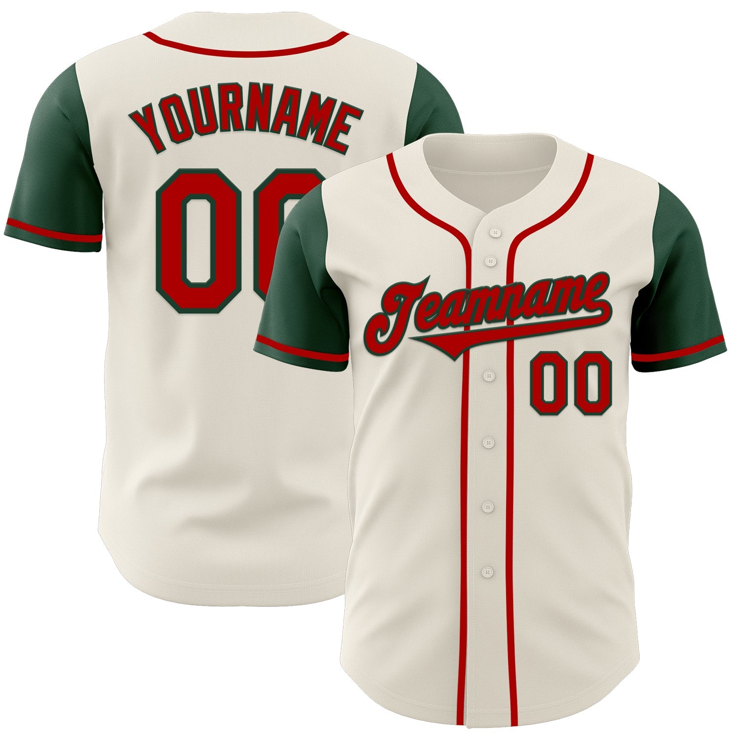 Custom Cream Red-Green Authentic Two Tone Baseball Jersey - Main View