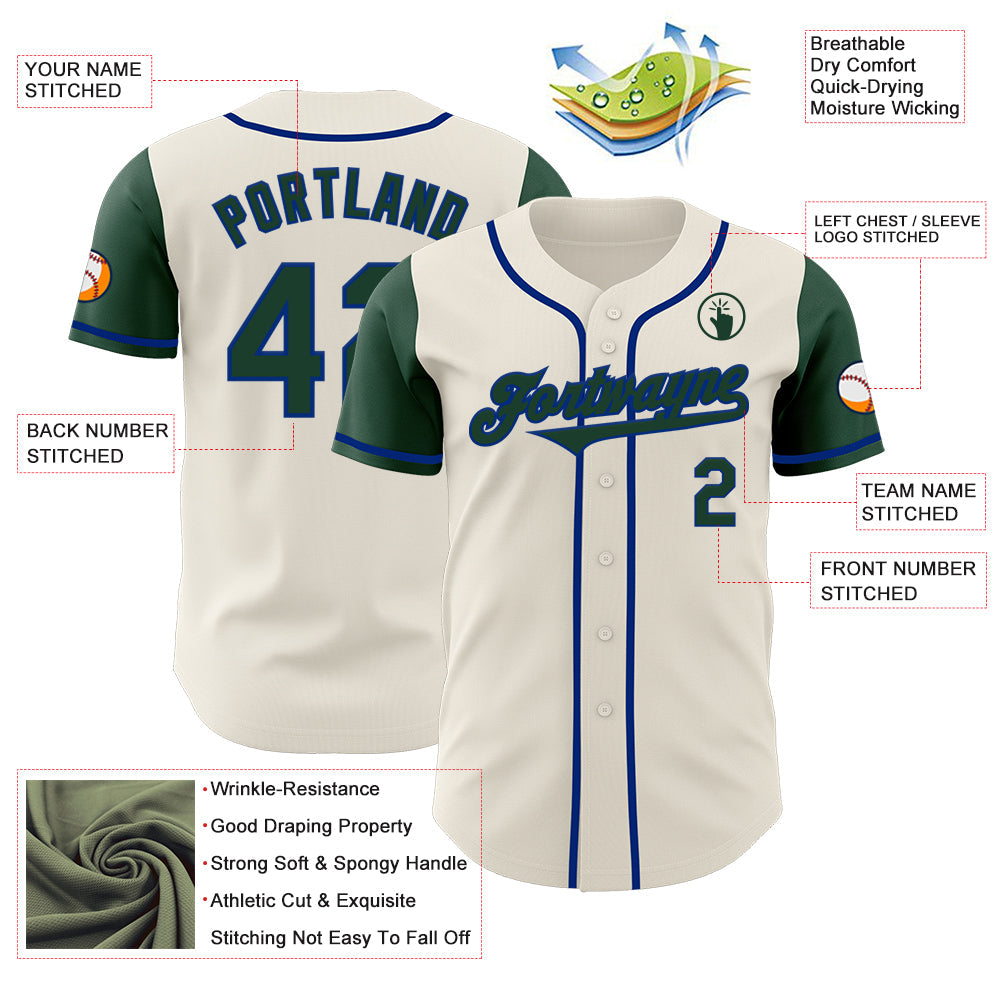 Custom Cream Green-Royal Authentic Two Tone Baseball Jersey view 3