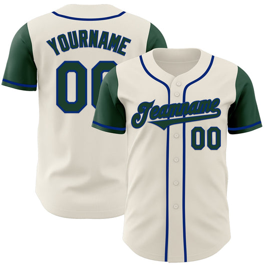 Custom Cream Green-Royal Authentic Two Tone Baseball Jersey - Main View