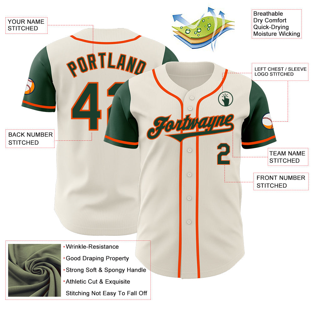 Custom Cream Green-Orange Authentic Two Tone Baseball Jersey view 3