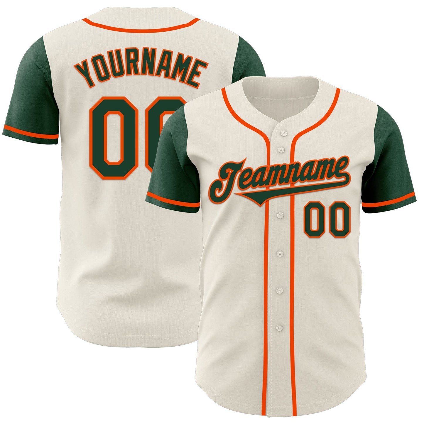 Custom Cream Green-Orange Authentic Two Tone Baseball Jersey - Main View