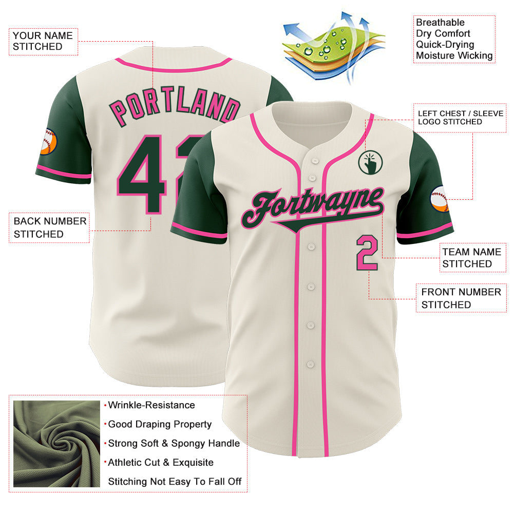 Custom Cream Green-Pink Authentic Two Tone Baseball Jersey view 3
