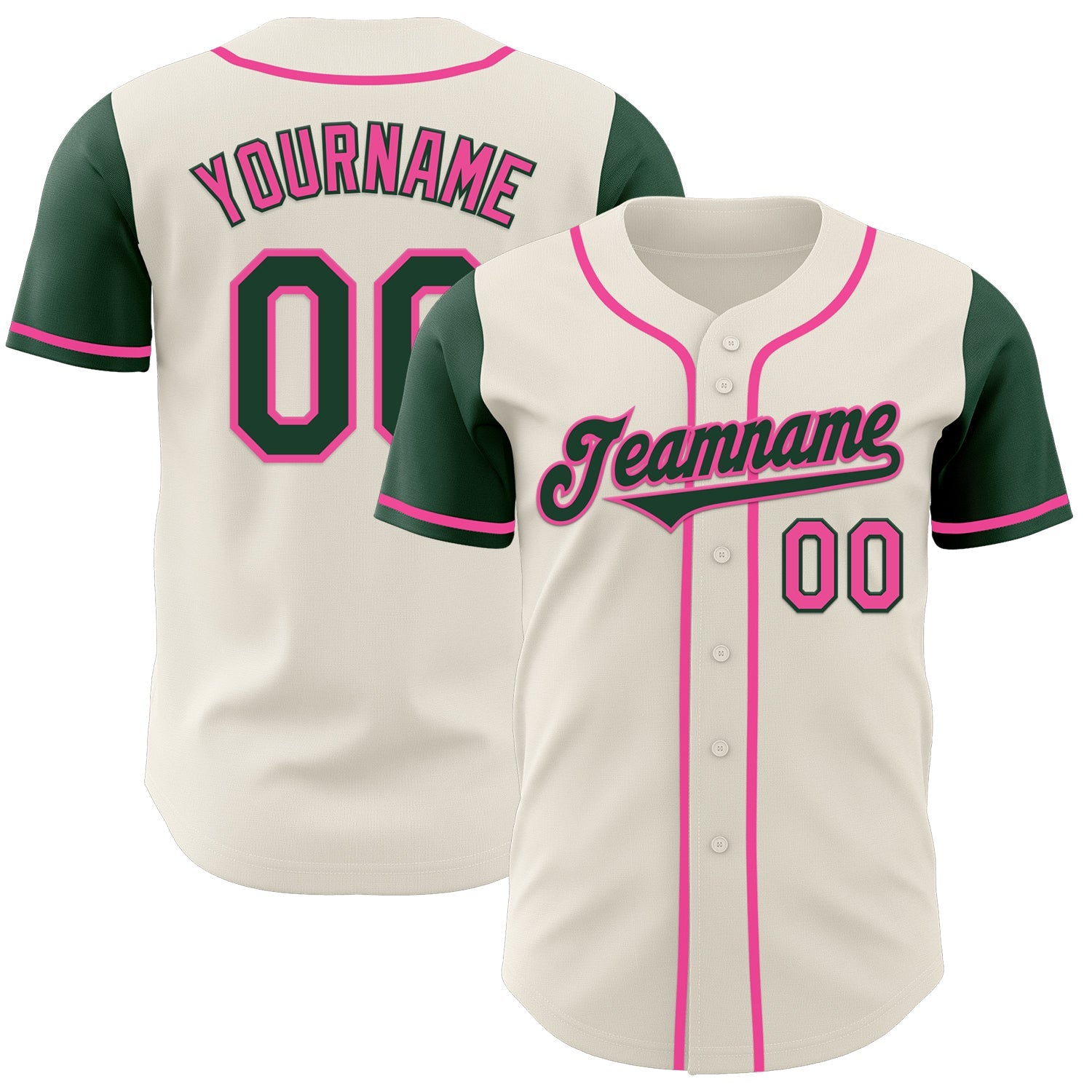 Custom Cream Green-Pink Authentic Two Tone Baseball Jersey - Main View