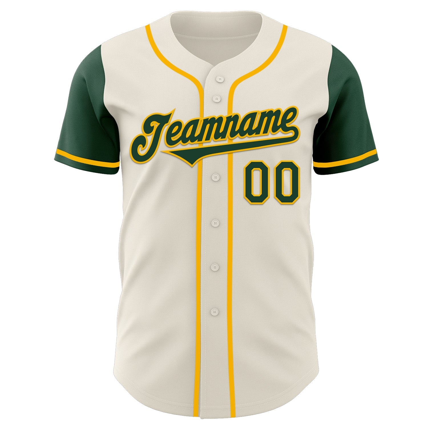 Custom Cream Green-Gold Authentic Two Tone Baseball Jersey view 2