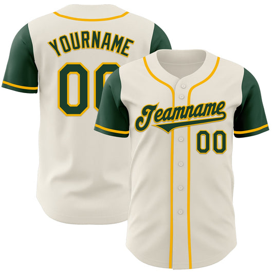 Custom Cream Green-Gold Authentic Two Tone Baseball Jersey - Main View